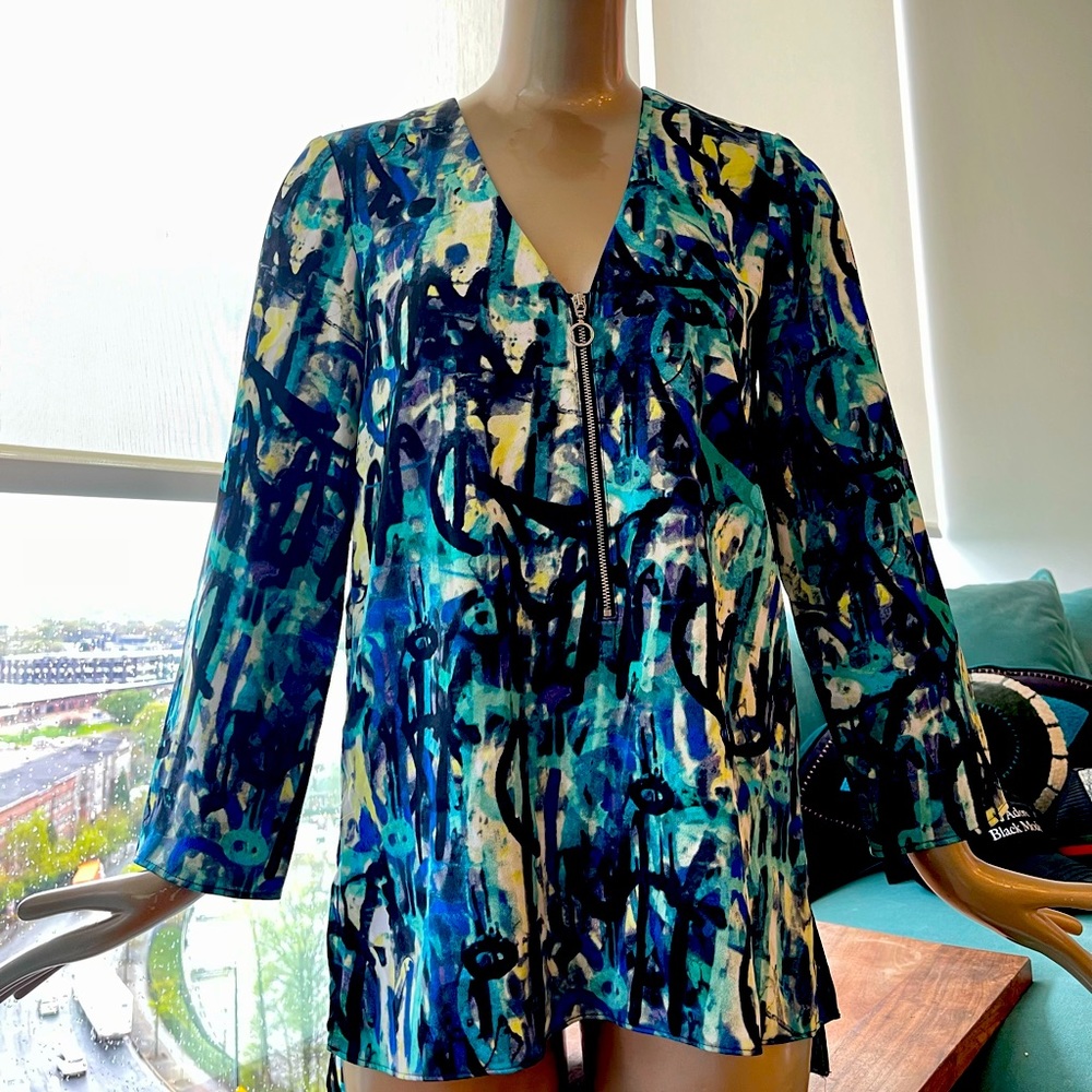 RACHEL by Rachel Roy 1/2 Zip Graffiti Print Collection Tunic Top